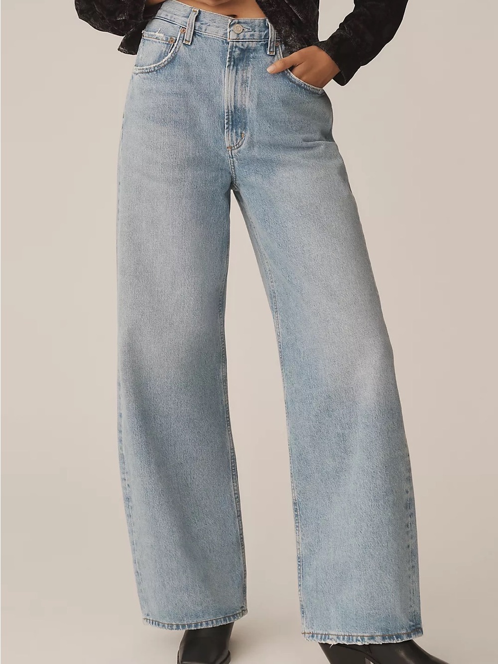 Anthropologie Agolde Low Curve Jean in Force Mid Wash 26 Bowed Barrel Leg - Picture 1 of 15